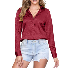 Easy Wear Women's Leopard Print Long Sleeve Button Shirt-Red L