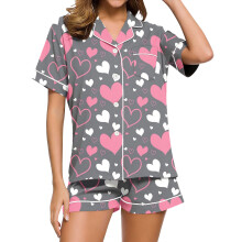 Silk Pajamas for Women 2Pcs Notch Collar Sleepwear-Gray XXL
