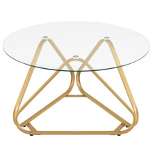 Runder Couchtisch mit gehärtetem Glas und Metallgestell