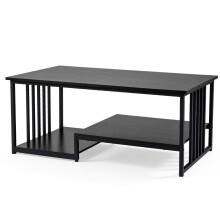 Rechteckiger Couchtisch mit 2 Ablagen, schwarzes Metallgestell
