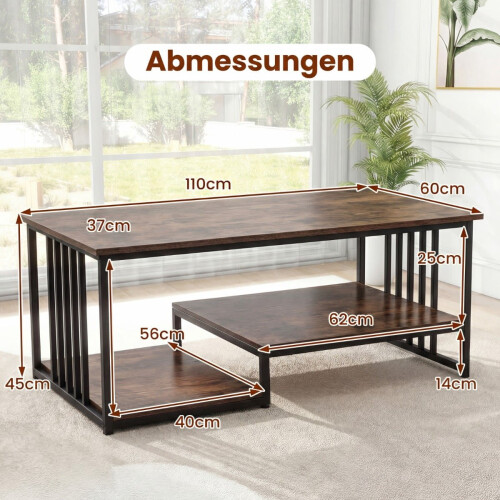 Rechteckiger Couchtisch mit 2 Ablagen, Metallgestell 1