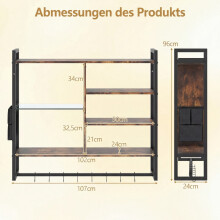 Zwevende wandplank met RGB-ledverlichting, 6 lagen, 8 haken, 107x24x96 cm