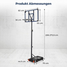 Verstelbare basketbalring voor buiten met wielen, 82 cm achterbord