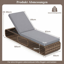Verstelbare rotan ligstoel met kussen, weerbestendig