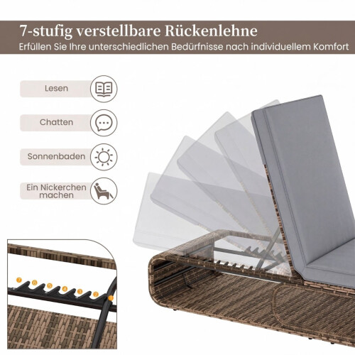 Verstelbare rotan ligstoel met kussen, weerbestendig 2