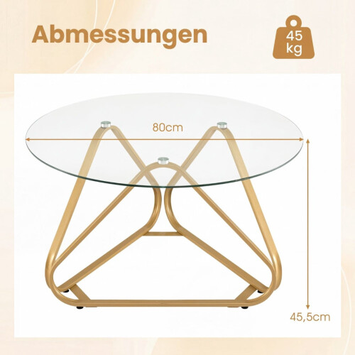 Runder Couchtisch mit gehärtetem Glas und Metallgestell 1