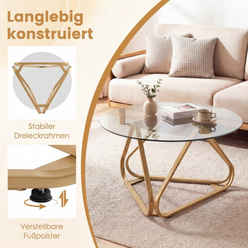 Runder Couchtisch mit gehärtetem Glas und Metallgestell 2