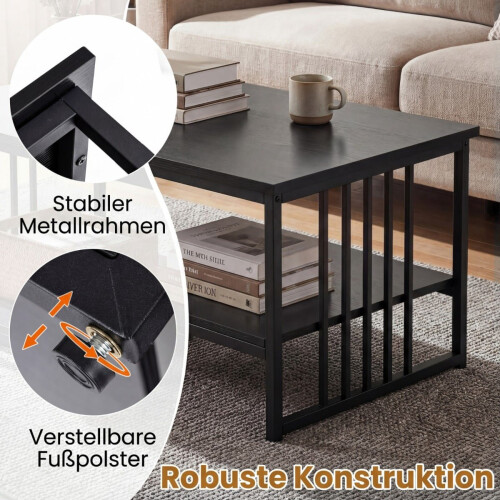 Rechteckiger Couchtisch mit 2 Ablagen, schwarzes Metallgestell 2