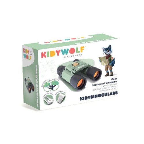 KIDYWOLF KIDYBINOCULAR Binocolo per Bambini Verde – Ingrandimento 10x, Bussola, Resistente agli Urti, 5+