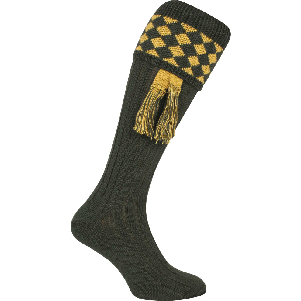 Jack Pyke Harlequin Mens Shooting Socks With Garters Uk Size 8–11 - Green/Gold Multicoloured