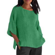 Women's Summer Casual Cotton Linen T-Shirt,-Green M