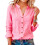 Solid Color Long Sleeve Button Down Top for Women Stand-Pink S 1