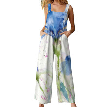Women's floral print jumpsuit loose jumpsuit overalls-Red L