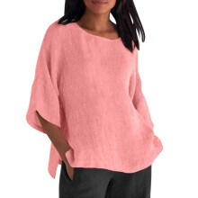 Women's Summer Casual Cotton Linen T-Shirt,-pinkrange M