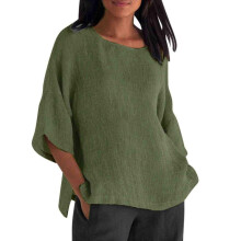 Women's Summer Casual Cotton Linen T-Shirt,-Army Green XL