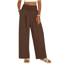 Women Flowy Wide Leg Pants High Waist Trousers-Coffee M