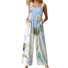 Women's floral print jumpsuit loose jumpsuit-Fuchsia XXXL