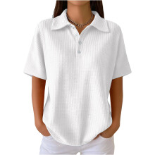 Womens Shirts Short Sleeve Color Lapel Collared V-White XXL