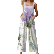 Women's floral print jumpsuit loose jumpsuit overalls-Yellow S