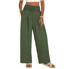Women Flowy Wide Leg Pants High Waist Trousers-Army Green S