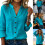 Long Sleeve V Neck Button Blouse For Womens Solid Color-White L 4