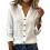 Long Sleeve V Neck Button Blouse For Womens Solid Color-White M 1