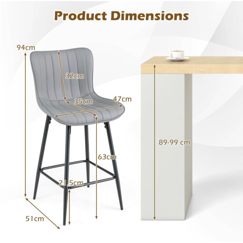 Sæt med 2 ergonomiske barstole med polstret sæde, grå 1