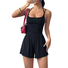 Rompers for Women Casual Adjustable Spaghetti Straps-Black L