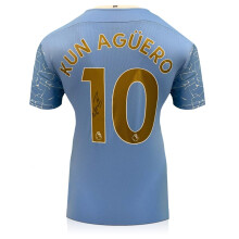 Sergio Aguero Signed Manchester City 2020-21 Home Football Shirt