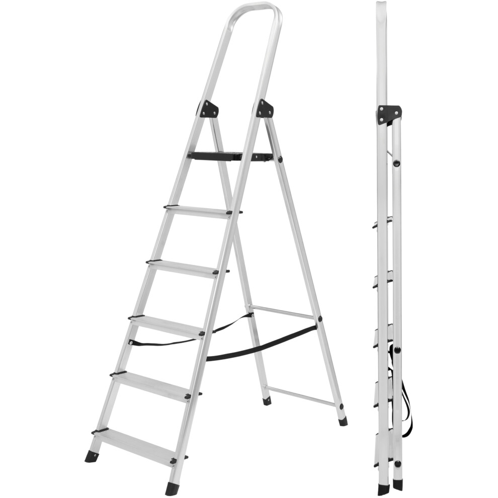 Lightweight Step Ladders 6 Step 181Cm Max Load 150 Kg - Compact Aluminium Portable Stepladder - Heavy Duty Tall Folding Ladder 5060947058088