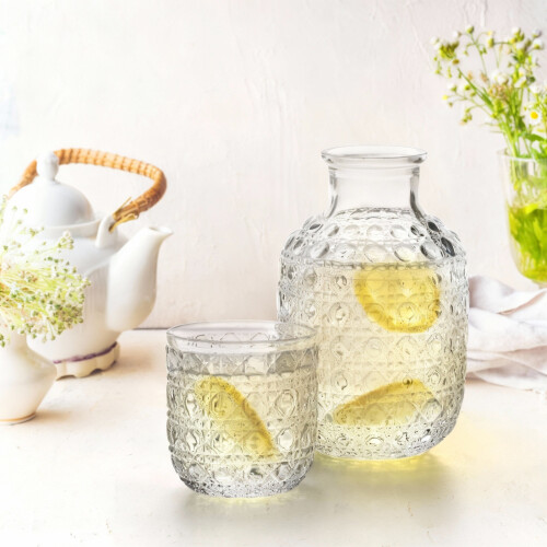 Packung mit 2 haltbaren, klaren, geprägten Glasbechern,-Eisblume 2