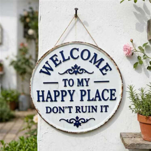 „Welcome to Happy Place“-Schild, Wandschild,-groß 2