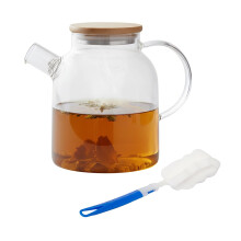 Teekanne aus Glas mit Bambusdeckel - Borosilikatglas, Sieb