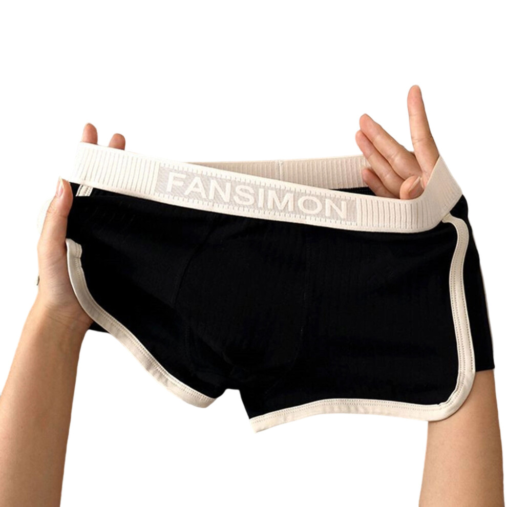 Black Men's Ribbed Boxer Briefs Breathable Underwear- Xxxl