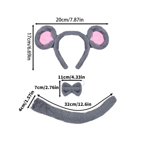 Kids Mouse Costume Accessories Set Mouse Ears Headband Tail-S1 1