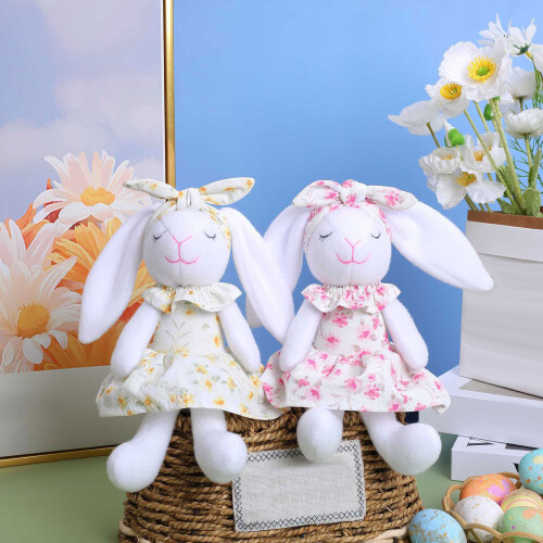 Long Ear Hare Plush Doll Easter Decoration Plush Cloth-Yellow 1