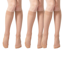 Doorschijnende kniekousen voor dames, 3 paar-natuurlijke huid
