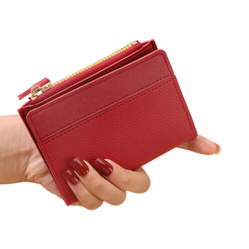 Compact Short Wallet For Travel Multiple Compartments-Red