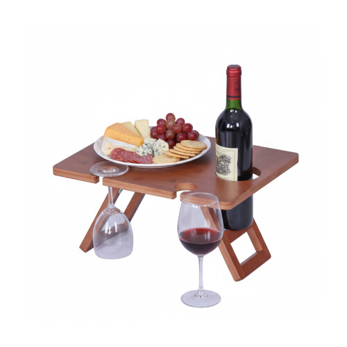 Picknick-Weintablett aus Bambus mit Glas- und Flaschenhaltern 1