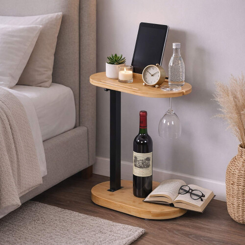In hoogte verstelbare bamboe C-tafel met metalen frame