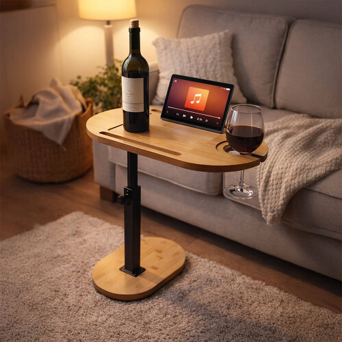 In hoogte verstelbare bamboe C-tafel met metalen frame 2