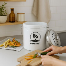 Compostbak van roestvrij staal (5 liter) met filter.