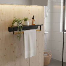 Handdoekrek voor wandmontage met bamboestang en metalen plank