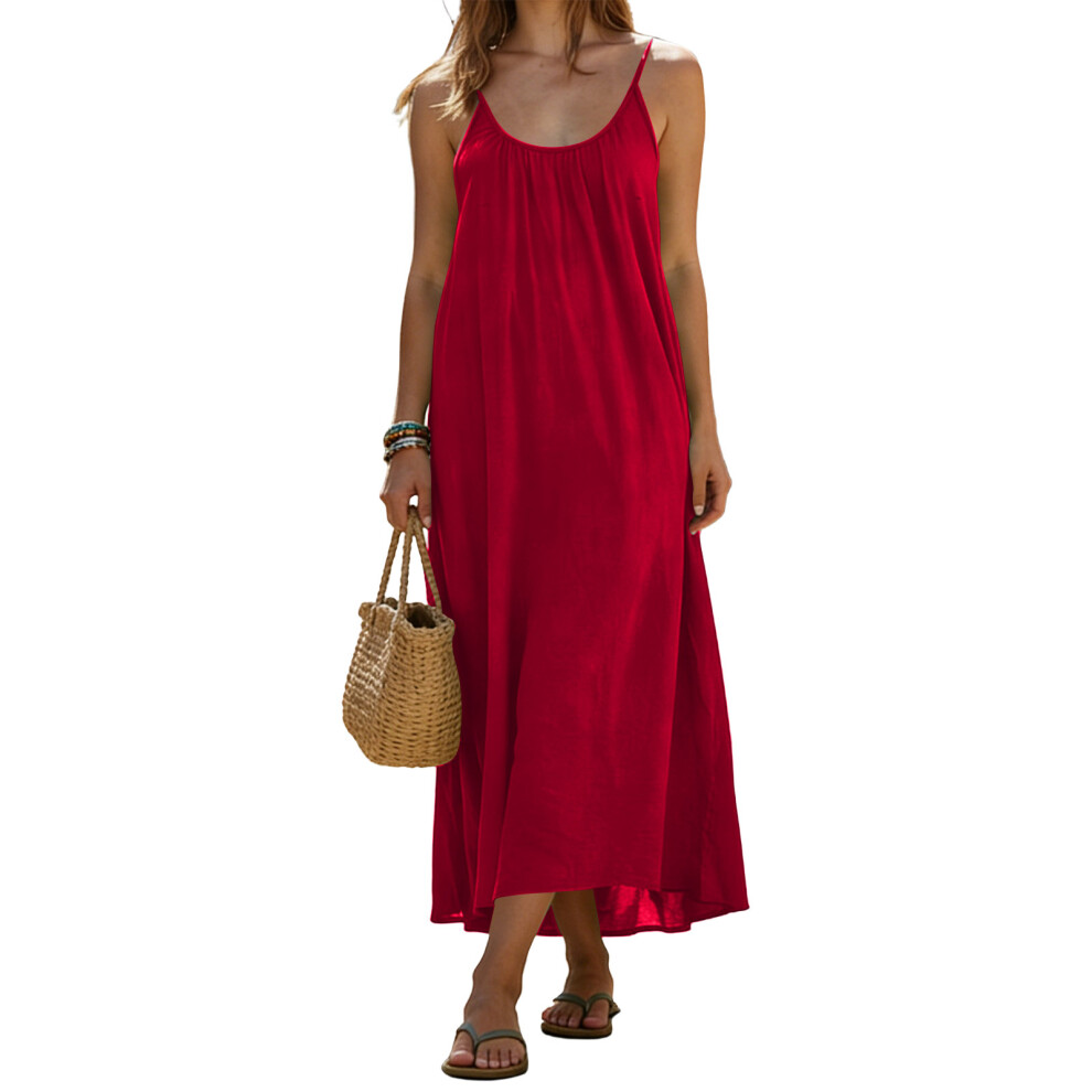 Backless Cami Dresses for Women,Sleeveless  Color-Burgundy XXL