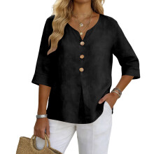 Clothes for Women Ladys Button Down Shirt Casual Loose-Black L