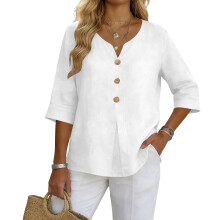 Clothes for Women Ladys Button Down Shirt Casual Loose-White L