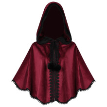 Renaissances Cape Velvet Cloak Victorian Capelet for-Red Os