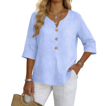 Clothes for Women Ladys Button Down Shirt Casual-Sky Blue XXL