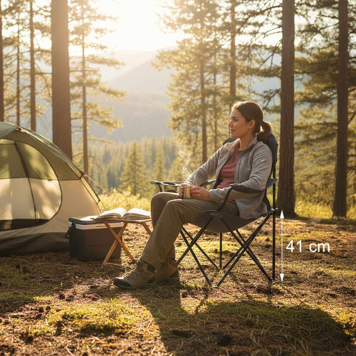 Sammenklappelig campingstol med armlæn og kopholder 2