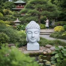 Boeddha-hoofdsculptuur, 70 cm, weerbestendig polyhars